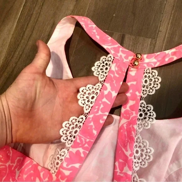 Lilly Pulitzer Zo Cosmo Pink Skater Dress Neon Pink And White Size 2 - Picture 7 of 8